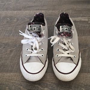 Grey and burgundy converse